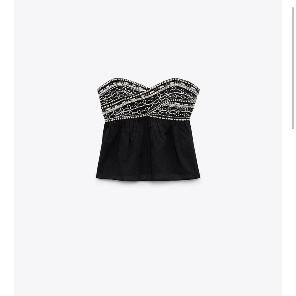 Zara Black Embroidered Strapless Crop Top